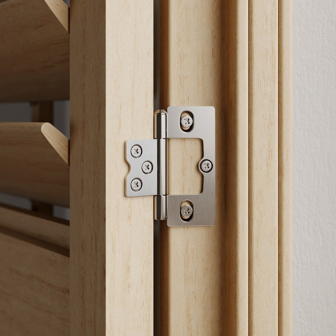 A Natural Stained wooden shutter with a Stainless Steel hinge
